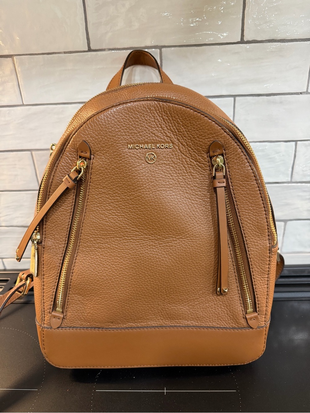 Michael Kors Caramel Brown Pebbled Leather Backpack